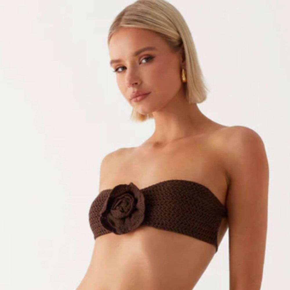 Rose Crochet Bandeau Top - Chocolate